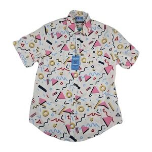 VSTR 90's Retro‎ Print 4 Way Stretch Men's Size Large Microtouch Button Up Shirt